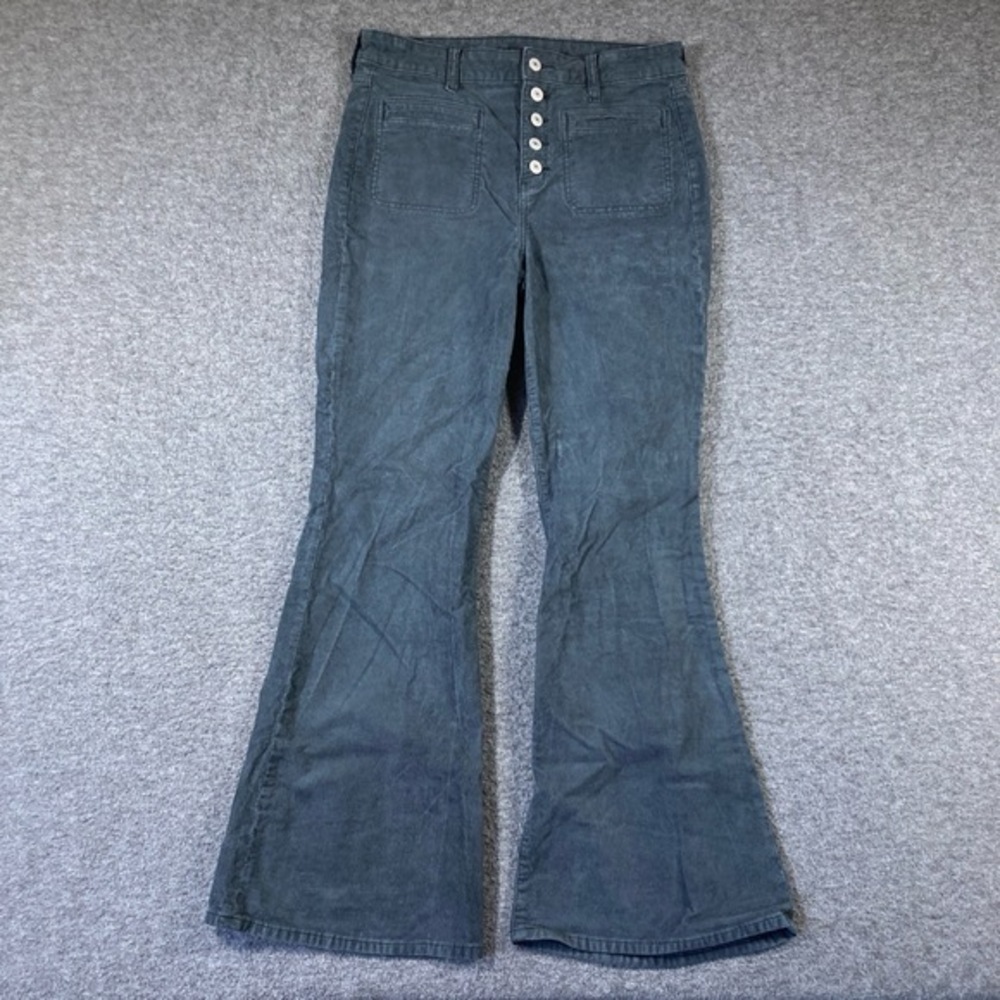 American Eagle Super High Rise Flare Pants Womens US 10 Grey Corduroy Retro Chic